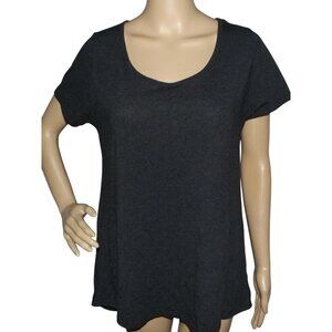 LulaRoe Shirt Womens Sz Medium Charcoal Black short sleeve Scoop Neck hi lo hem